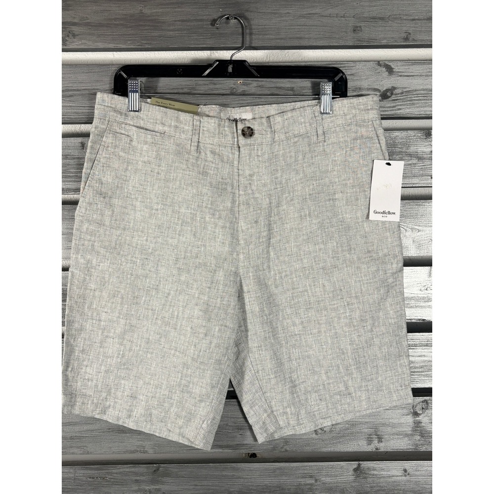 Goodfellow & Co Mens Every Wear Linen Blend Flat Front Shorts Light Grey Size 32